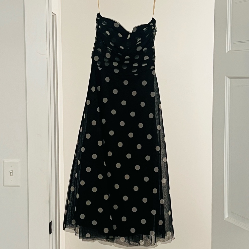 Strapless tulle polka dot party dress